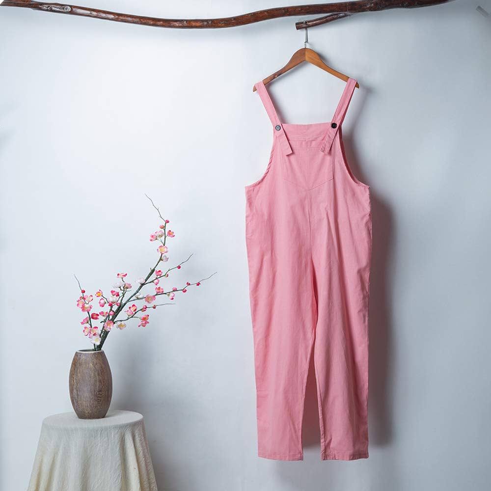 Vintage Women Cotton Linen Wide Leg Jumpsuit Plus Size Sleeveless 0009340 Vintage Women Cotton Linen Wide Leg Jumpsuit Plus Size Sleeveless 0009340