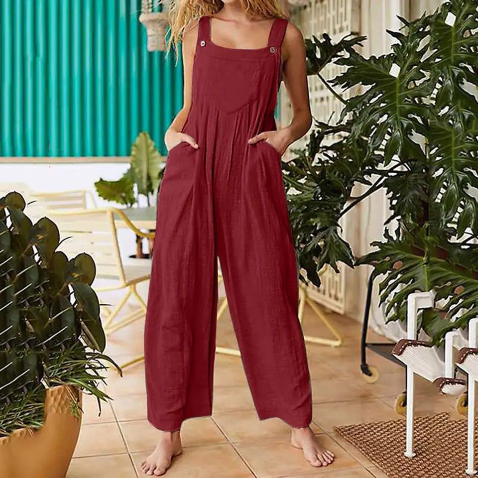 Vintage Women Cotton Linen Wide Leg Jumpsuit Plus Size Sleeveless 0009340 Vintage Women Cotton Linen Wide Leg Jumpsuit Plus Size Sleeveless 0009340