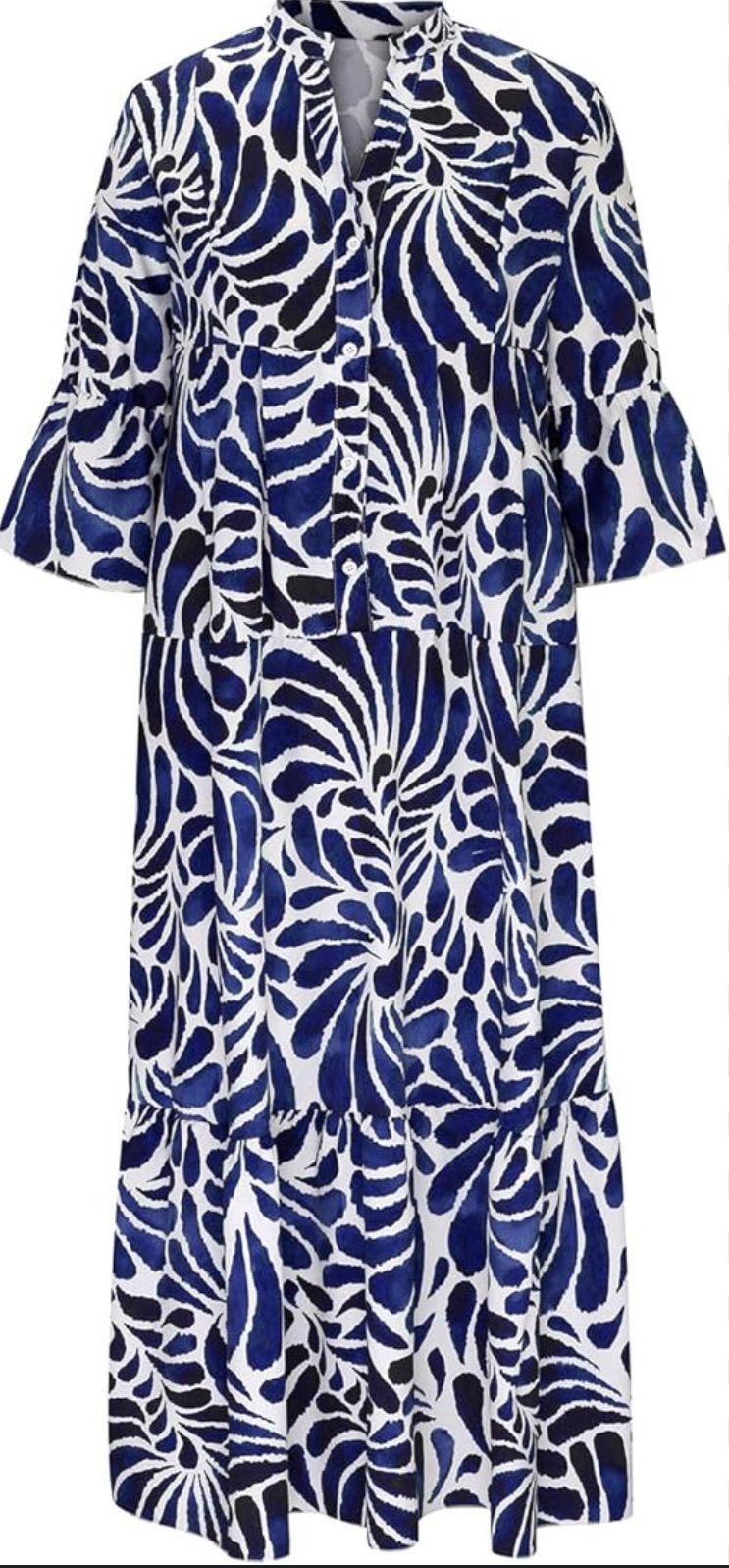 Printed Long Dress for Women Sexy V Neck Shirt Dresses L B-81926 - TUZZUT Qatar Online Shopping