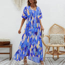 Floral Printed Dress for Women Casual V Neck High Waist Swing Dress B-108201 - TUZZUT Qatar Online Shopping