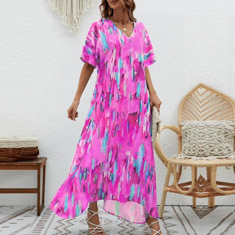 Floral Printed Dress for Women Casual V Neck High Waist Swing Dress B-108201 - TUZZUT Qatar Online Shopping