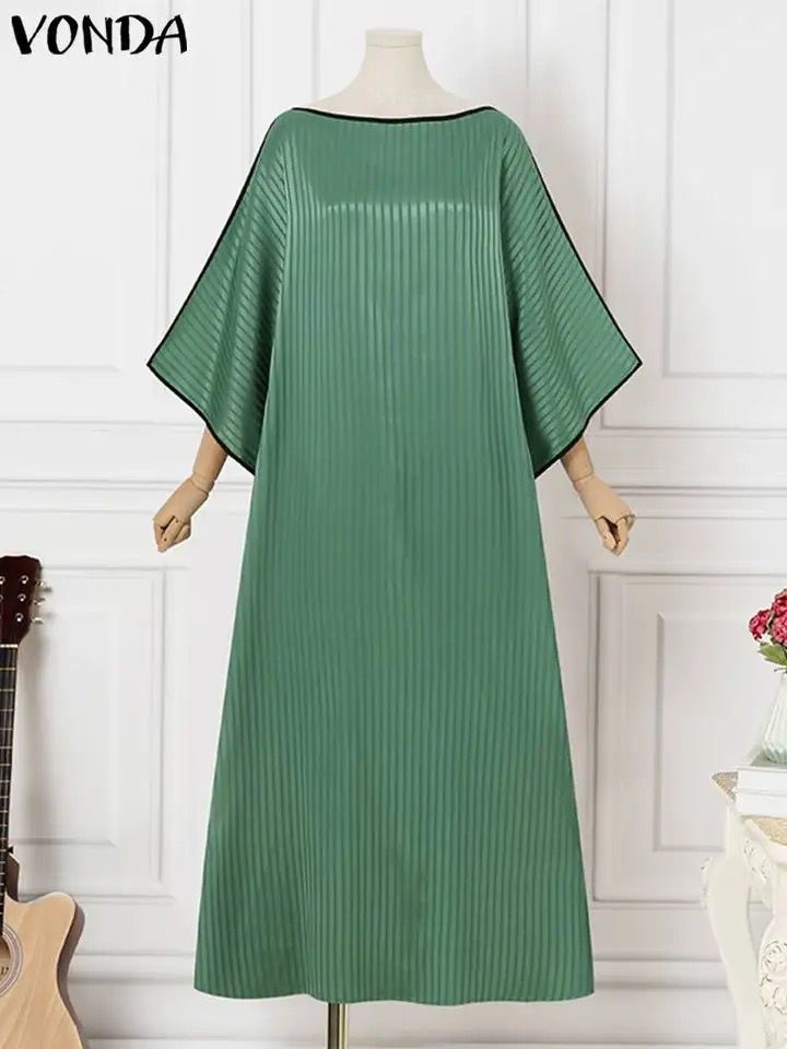 VONDA Autumn Women's Dress 3/4 Sleeve 5XL S4601713 - TUZZUT Qatar Online Shopping