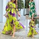 Women Off Shoulder Floral Print Ankle Length Slash Neck Maxi Dress B-58760 - TUZZUT Qatar Online Shopping