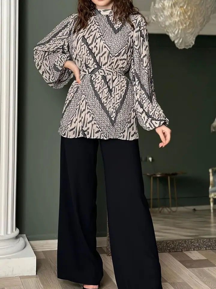 Kaftan Abayas Ramadan Muslim Women Tops Pants Islamic Clothing Two Piece Set M 001629004 - TUZZUT Qatar Online Shopping