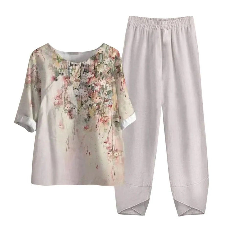 Cotton 2 Piece Outfits For Women Boho Wide Leg Pants Suit 0010070 - TUZZUT Qatar Online Shopping