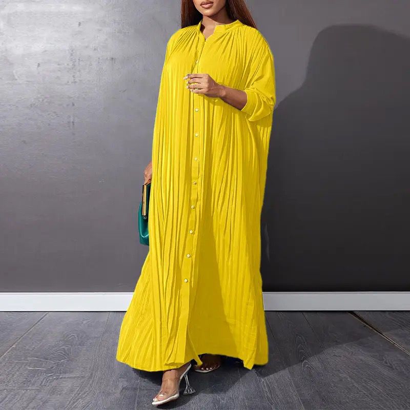 Vintage Long Dress Women Summer Long Sleeve Button Maxi Dress B-91806 - TUZZUT Qatar Online Shopping