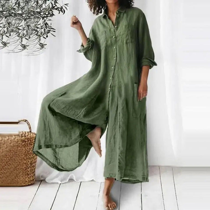 Women Loose Cotton Linen Jumpsuit M B-111851 - TUZZUT Qatar Online Shopping