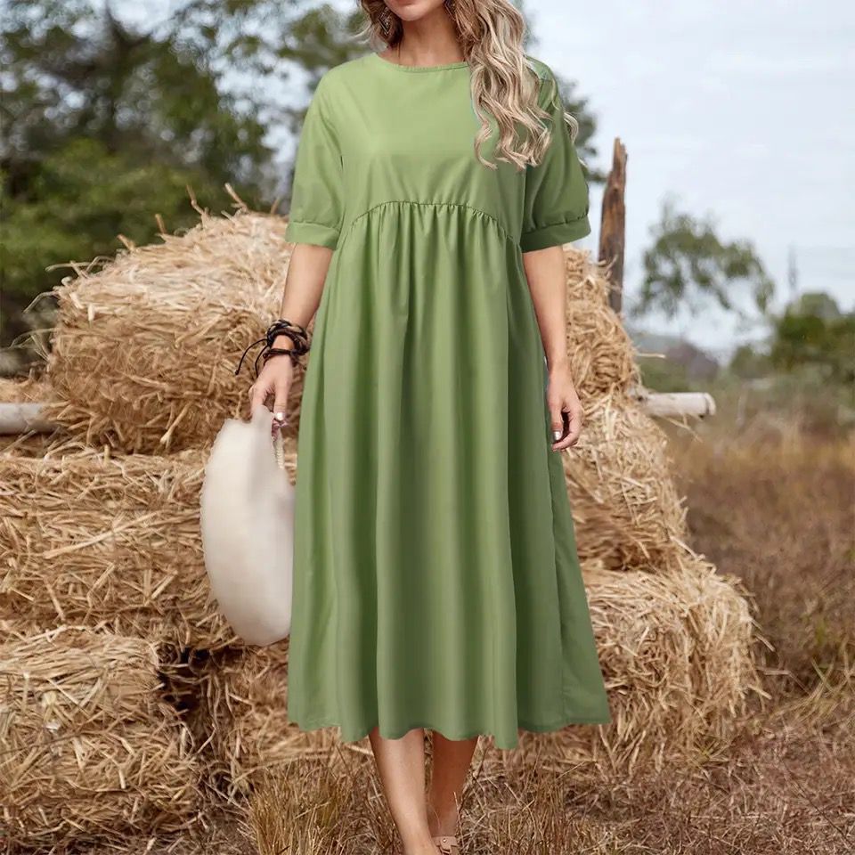 Women's Short Sleeve Solid Loose Waist O-Neck Comfortable Style Casual Summer Long Dress 5XL B-108260 Women's Short Sleeve Solid Loose Waist O-Neck Comfortable Style Casual Summer Long Dress 5XL B-108260