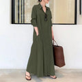 Plus Siz Cotton Linen Pocket Long Dress Women B-66310 - TUZZUT Qatar Online Shopping