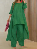 Women Casual 2 Piece Set O-Neck Long Sleeve Top and Wide Leg Pants 2XL B-101471 - TUZZUT Qatar Online Shopping