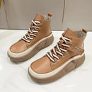 Women's Genuine Leather Lace Up Thick Flat Bottom Ankle Boots CLR-16 - TUZZUT Qatar Online Shopping