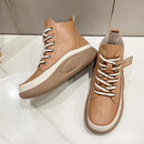 Women's Genuine Leather Lace Up Thick Flat Bottom Ankle Boots CLR-16 - TUZZUT Qatar Online Shopping