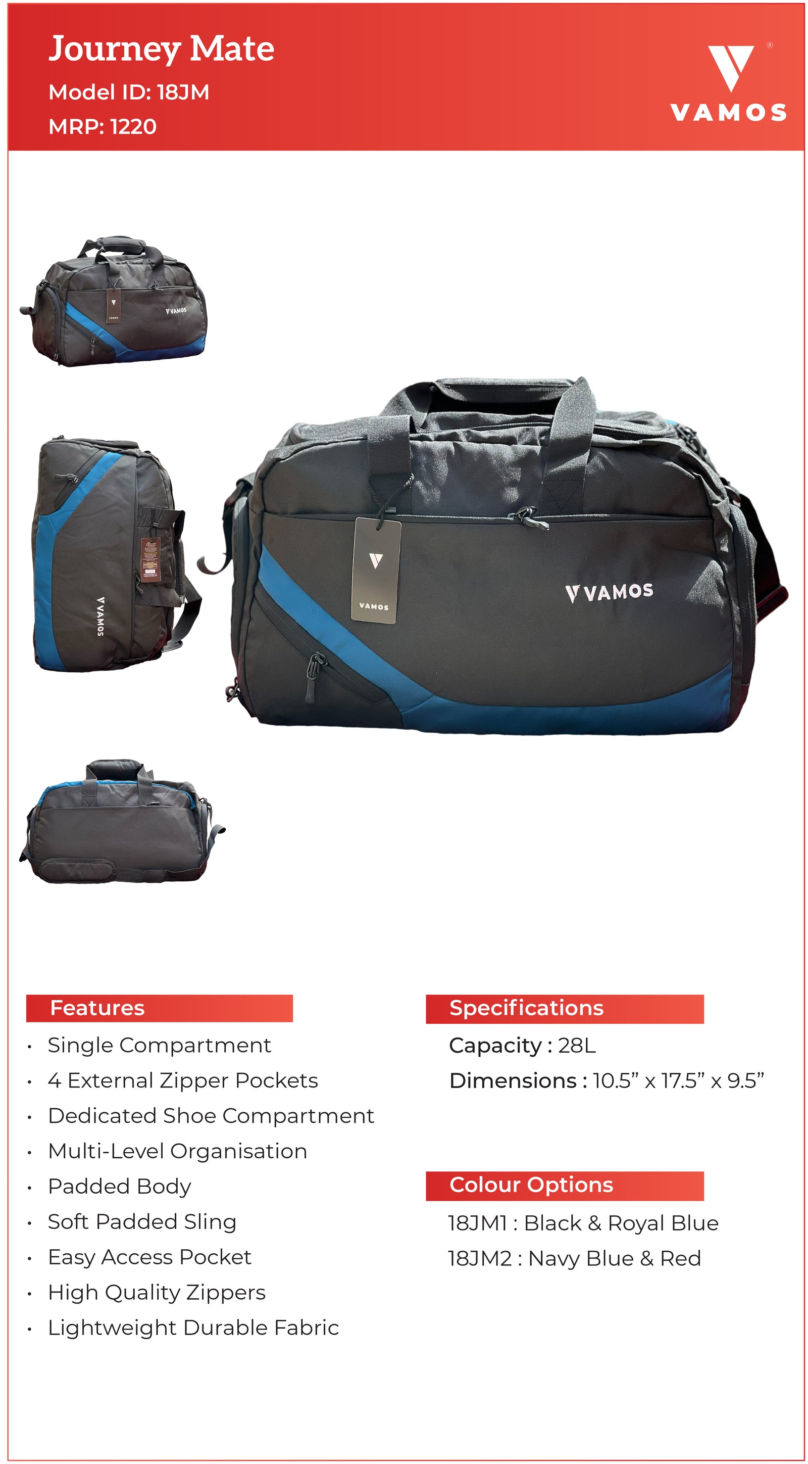 VAMOS Journey Mate Bag 18JM Capacity : 28L VAMOS Journey Mate Bag 18JM Capacity : 28L