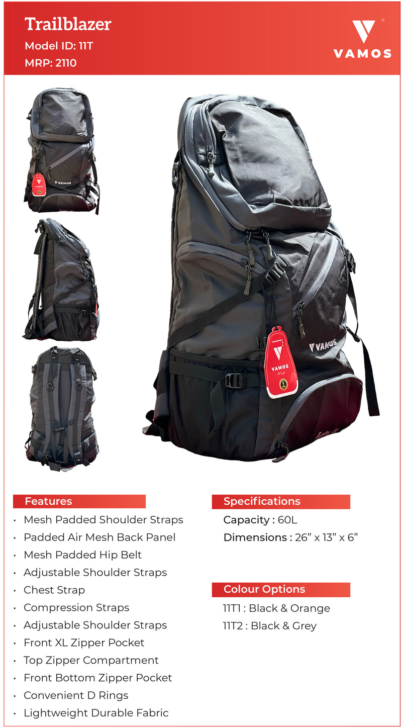 VAMOS Trailblazer Hiking Bag 11T2 - Capacity : 60L - TUZZUT Qatar Online Shopping