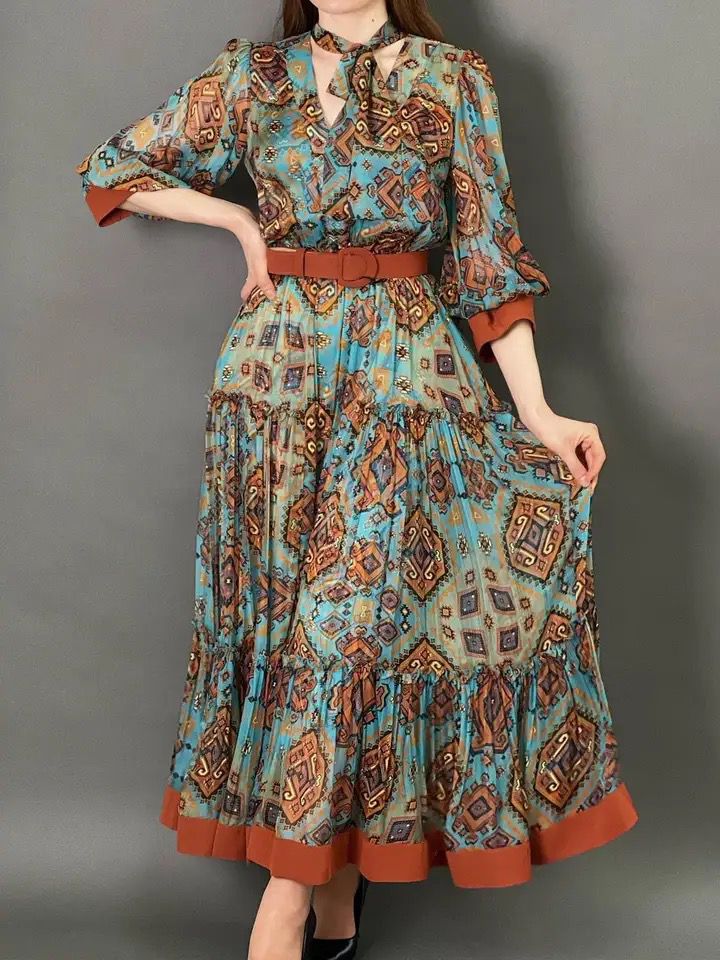 Elegant Blue Chiffon Dress with Belt S4918135 - TUZZUT Qatar Online Shopping