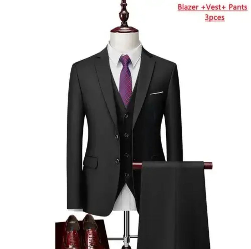 Men's Three-piece High-end Brand Business Formal Suit Jacket+Vest+Pants XL S4738896 - TUZZUT Qatar Online Shopping