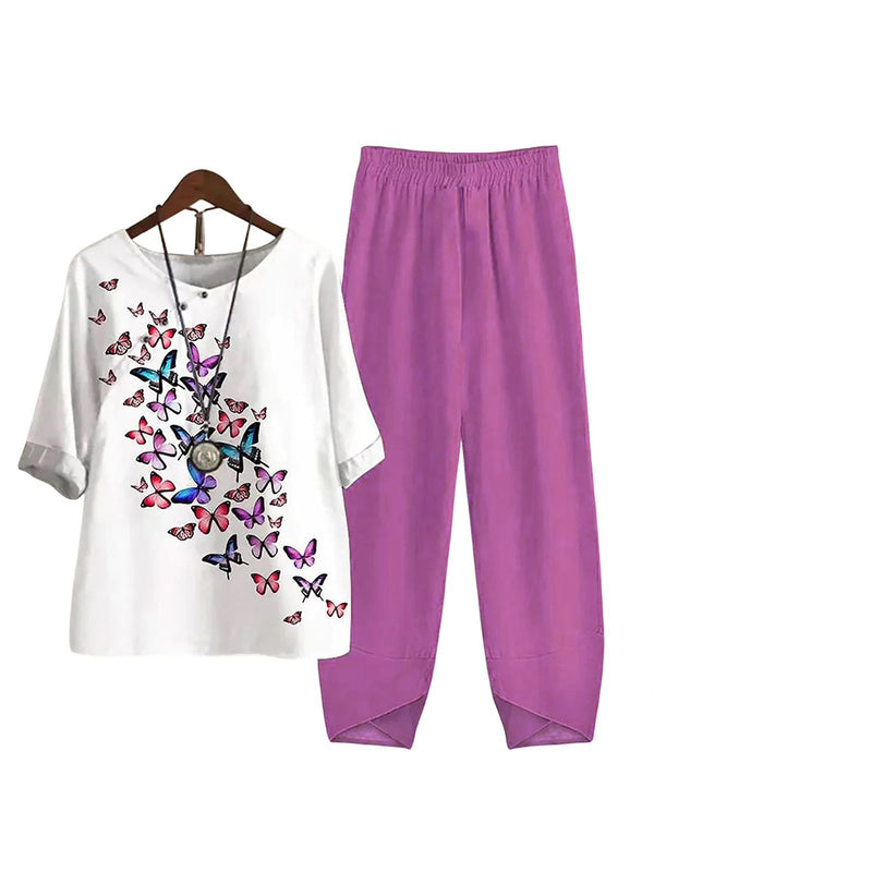 Spring Women Leisure Blouse and Pants Set M 001007025 - TUZZUT Qatar Online Shopping