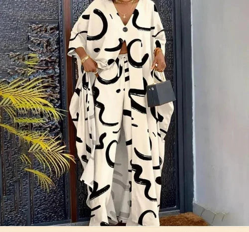 Floral V Neck Long Cardigan Cover Up Wide Leg Pants Sets Plus Size B-90645 Floral V Neck Long Cardigan Cover Up Wide Leg Pants Sets Plus Size B-90645