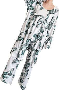 Women's 3 Pajamas Leaf Print Camouflage and Trousers Pajama Set S3574173 - TUZZUT Qatar Online Shopping