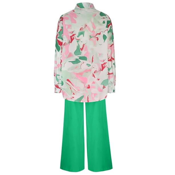 Women Casual Printed Long Sleeve Turndown Neck Tops Collar Long Pants Sets B-53535 - TUZZUT Qatar Online Shopping