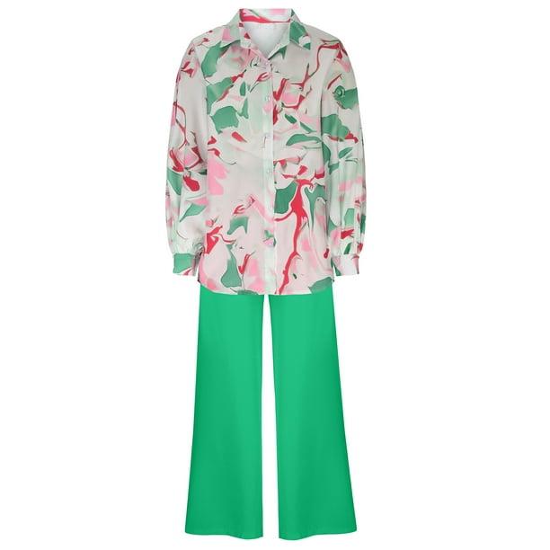 Women Casual Printed Long Sleeve Turndown Neck Tops Collar Long Pants Sets B-53535 Women Casual Printed Long Sleeve Turndown Neck Tops Collar Long Pants Sets B-53535