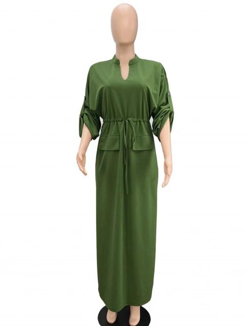 Womens Fashion Drawstring Rollable Solid Split Maxi Dress B-74107 - TUZZUT Qatar Online Shopping