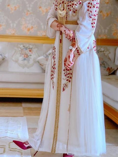 Muslim Abaya Long Dresses Women Wedding Evening Party Dress Elegant Floral Embroidery Lace Belted Kaftan Ramadan X4611753 - TUZZUT Qatar Online Shopping