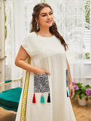 Womens Fashion Plus Contrast Geo Dual Pocket Fringe Tunic Dress S4464445 - TUZZUT Qatar Online Shopping
