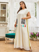 Womens Fashion Plus Contrast Geo Dual Pocket Fringe Tunic Dress S4464445 - TUZZUT Qatar Online Shopping