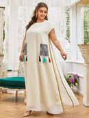 Womens Fashion Plus Contrast Geo Dual Pocket Fringe Tunic Dress S4464445 - TUZZUT Qatar Online Shopping