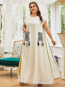 Womens Fashion Plus Contrast Geo Dual Pocket Fringe Tunic Dress S4464445 - TUZZUT Qatar Online Shopping