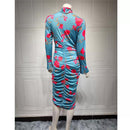 Women Long Sleeve Turtleneck Midi Bodycon Print Pleated Gown S4549421 - TUZZUT Qatar Online Shopping