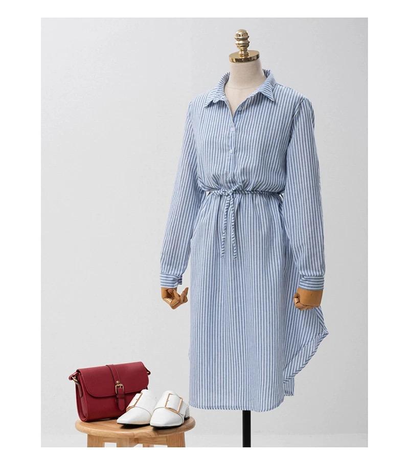 Autumn and winter stripe bandage women casual shirt dress B-42723 - TUZZUT Qatar Online Shopping