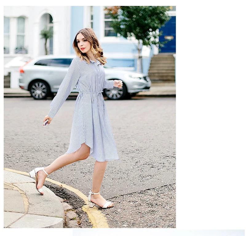 Autumn and winter stripe bandage women casual shirt dress B-42723 Autumn and winter stripe bandage women casual shirt dress B-42723