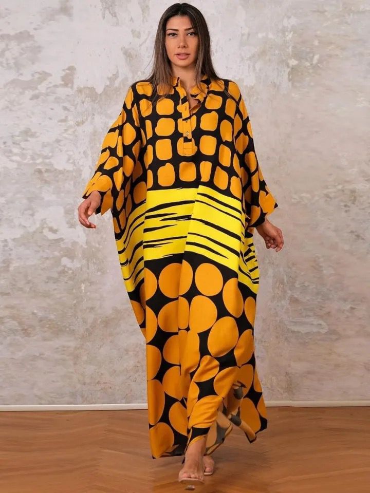 Print Maxi Dress Bat Wing Sleeve Tunic Women L 001499018 Print Maxi Dress Bat Wing Sleeve Tunic Women L 001499018