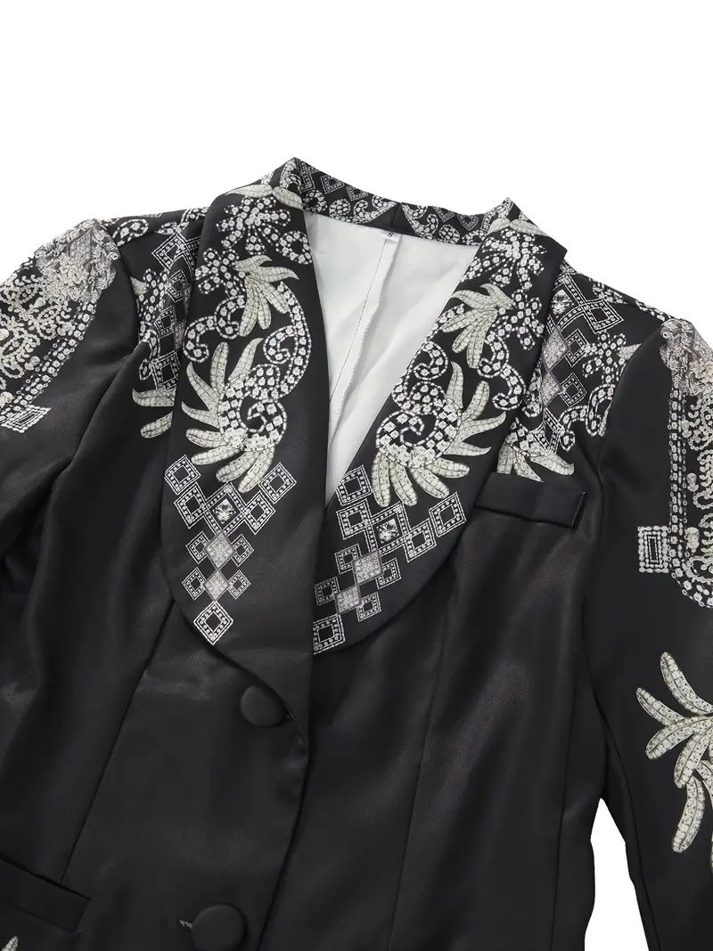 Pattern Print Lapel Long Sleeve Pockets Business Jacket XL 070042671 Pattern Print Lapel Long Sleeve Pockets Business Jacket XL 070042671