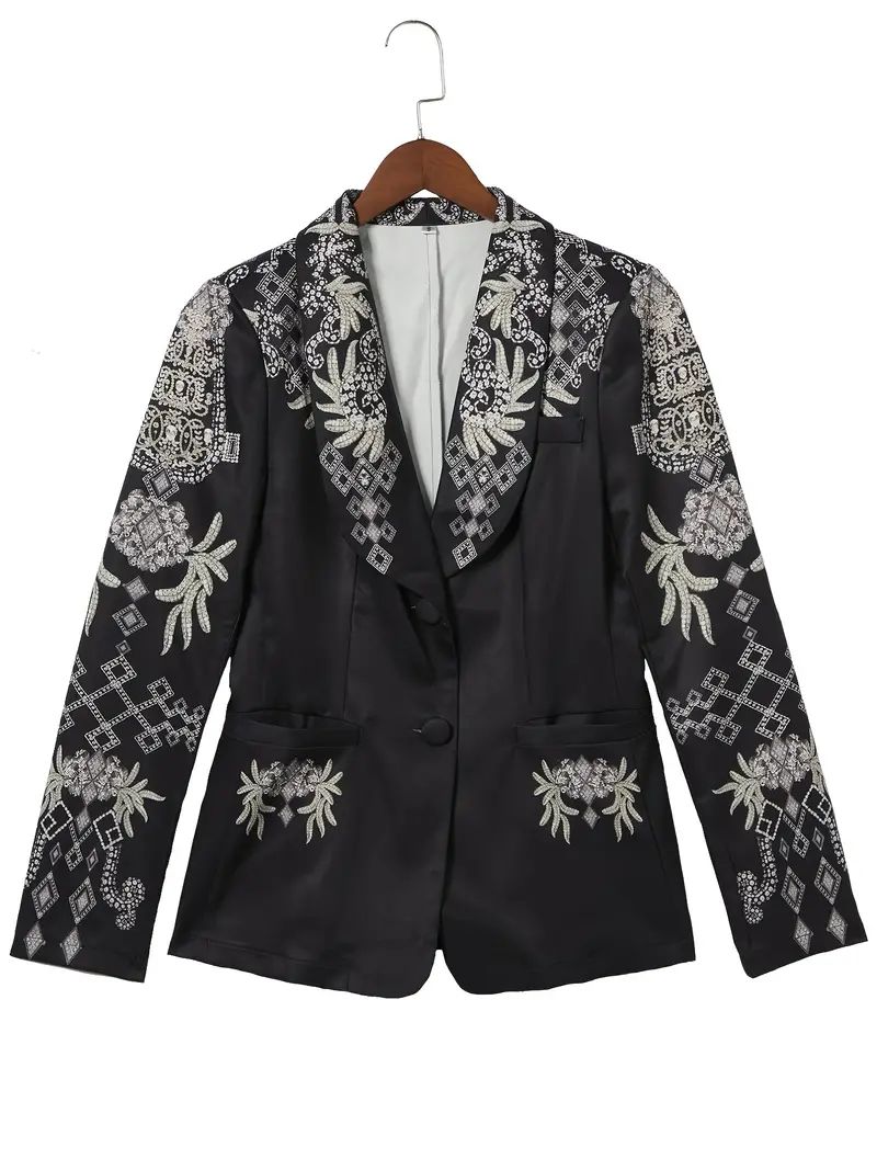 Pattern Print Lapel Long Sleeve Pockets Business Jacket XL 070042671 Pattern Print Lapel Long Sleeve Pockets Business Jacket XL 070042671