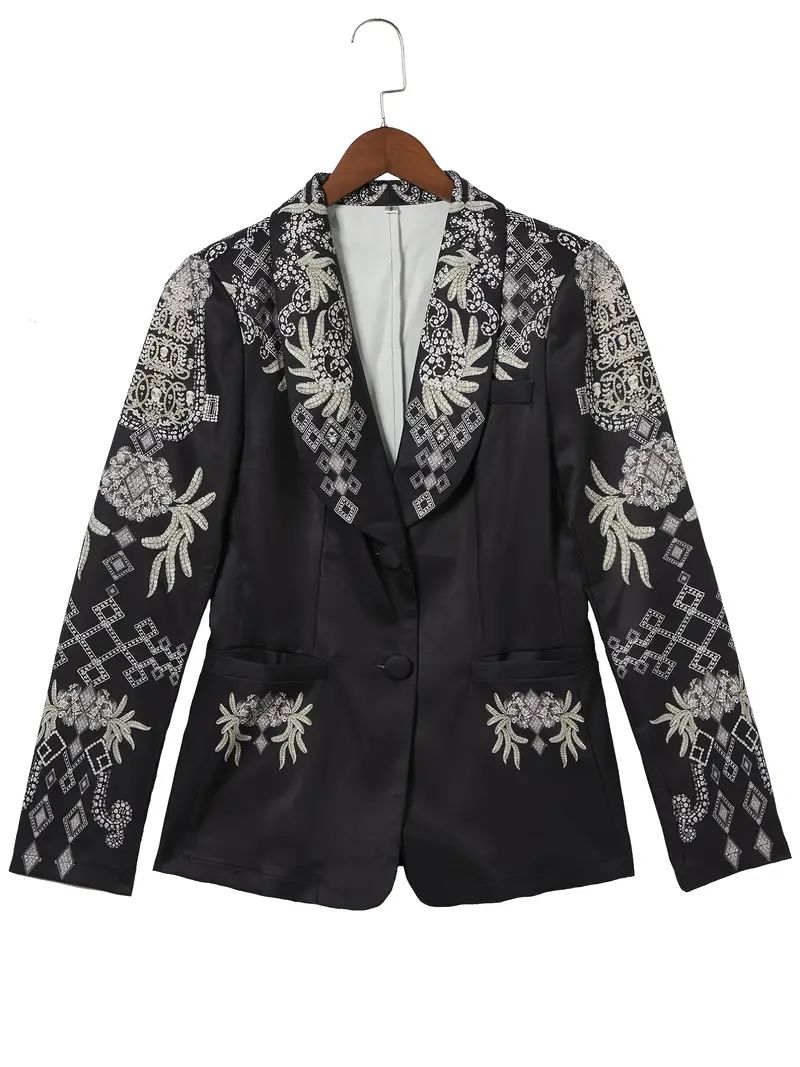 Pattern Print Lapel Long Sleeve Pockets Business Jacket XL 070042671 - TUZZUT Qatar Online Shopping