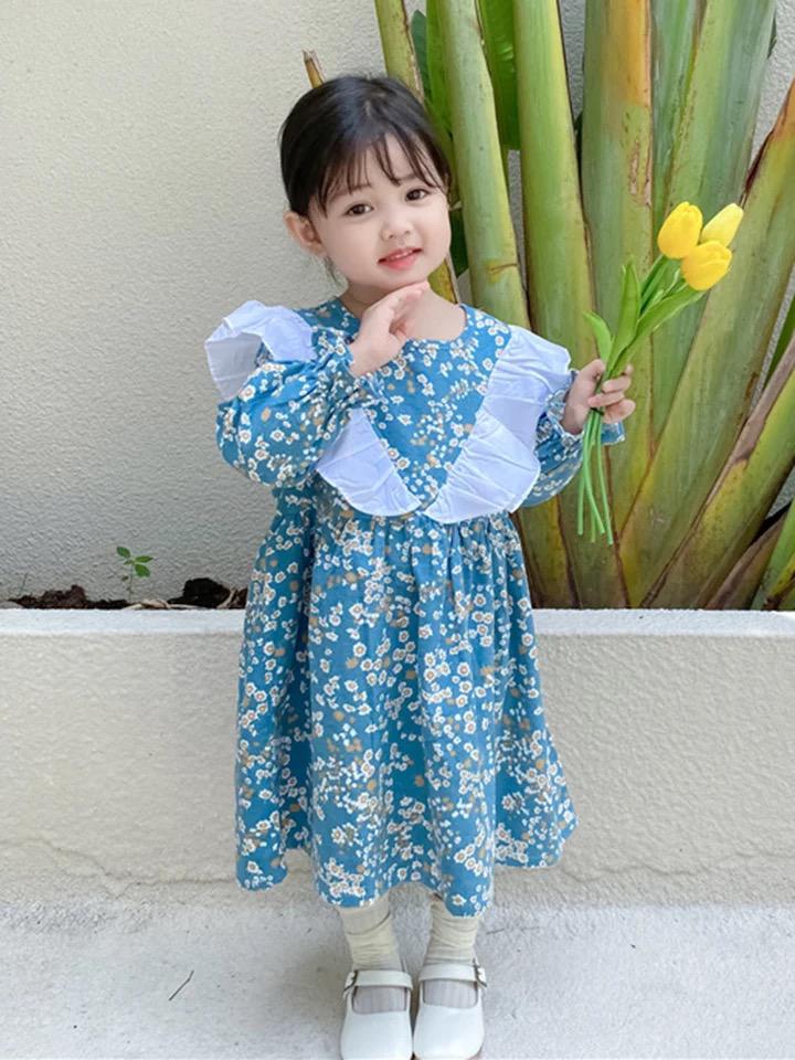 Girls Korean Fashion Ruffles Patchwork Floral Dresses 5-6 Y X6872306 - TUZZUT Qatar Online Shopping