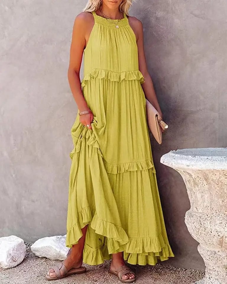 Summer new irregular cake dress sleeveless floor length holiday skirt L B-57661 - TUZZUT Qatar Online Shopping