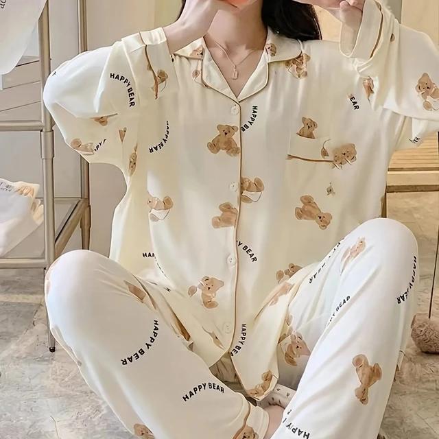 Spring And Autumn New Loose Cute Bear Long-Sleeved Two-Piece Suit X4477924 - TUZZUT Qatar Online Shopping