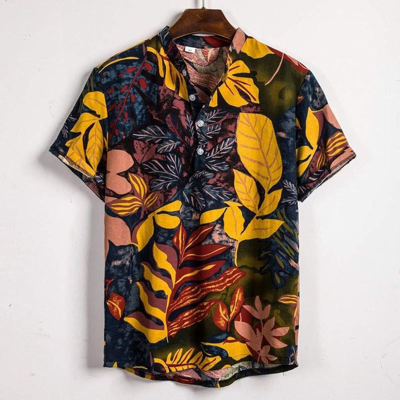 Men's Hawaiian Shirt Funky Printed Short Sleeve Stand Neck Shirt L S1904677 - TUZZUT Qatar Online Shopping
