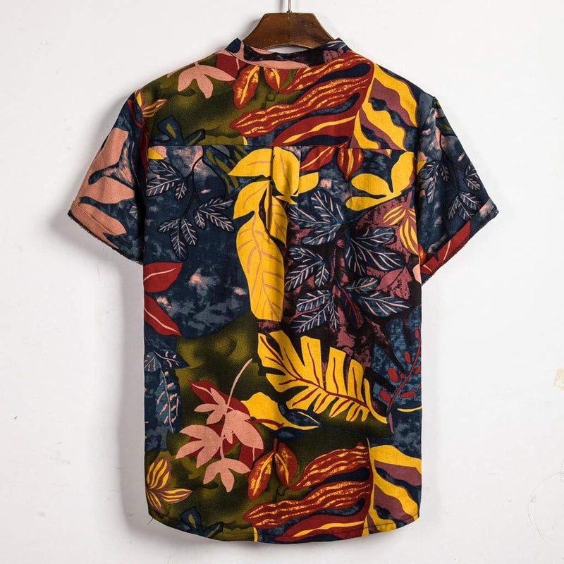 Men's Hawaiian Shirt Funky Printed Short Sleeve Stand Neck Shirt L S1904677 - TUZZUT Qatar Online Shopping