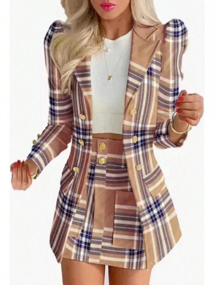 Womens Two Piece Outfits Slim Fit Button Down Blazer Jacket and Short Skirt S 001660020 - TUZZUT Qatar Online Shopping