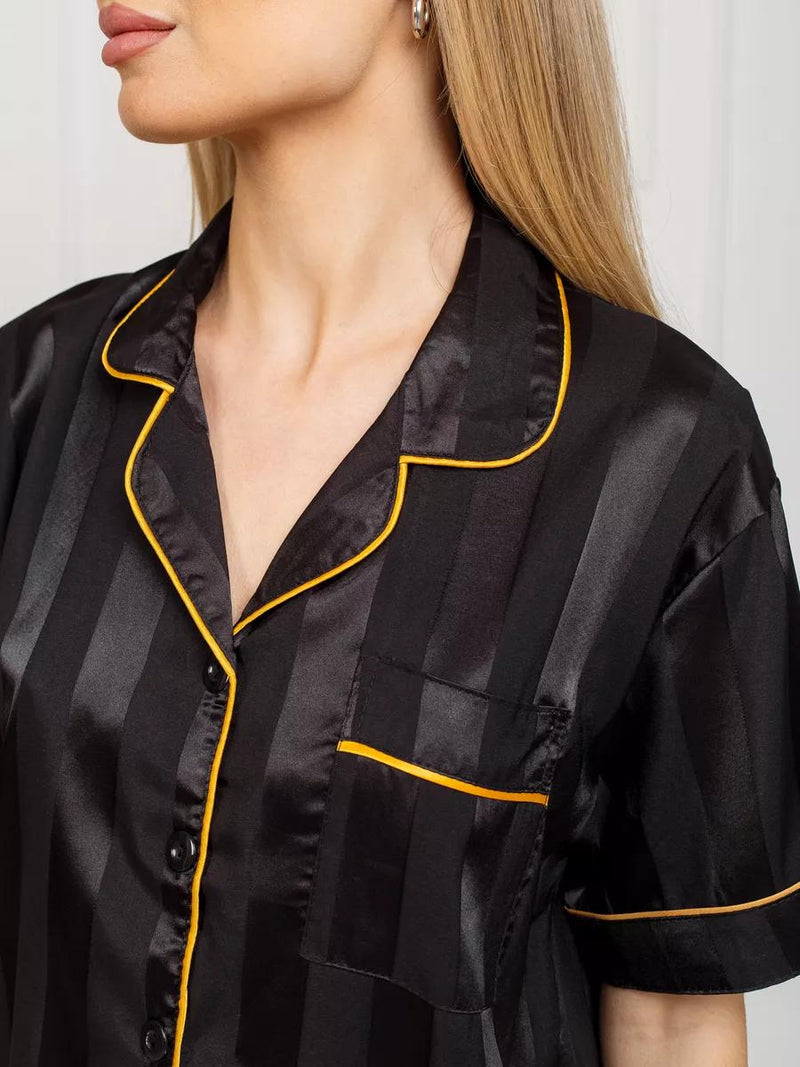 Collar V Neck Striped Button Women's Satin Pajamas Set 3XL X4527014 - TUZZUT Qatar Online Shopping
