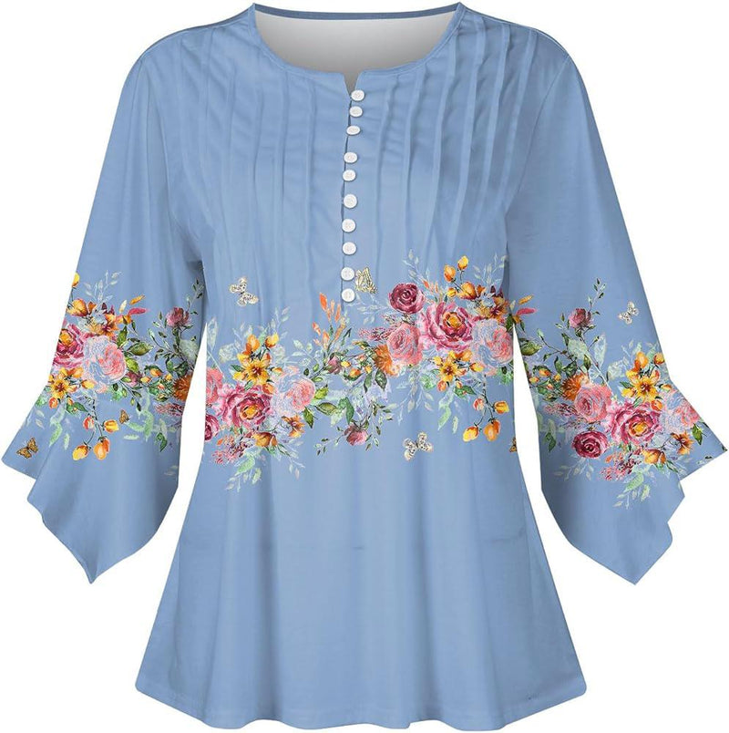 Floral Print V-Neck Short-Sleeved  T-Shirt XL B-71160 - TUZZUT Qatar Online Shopping