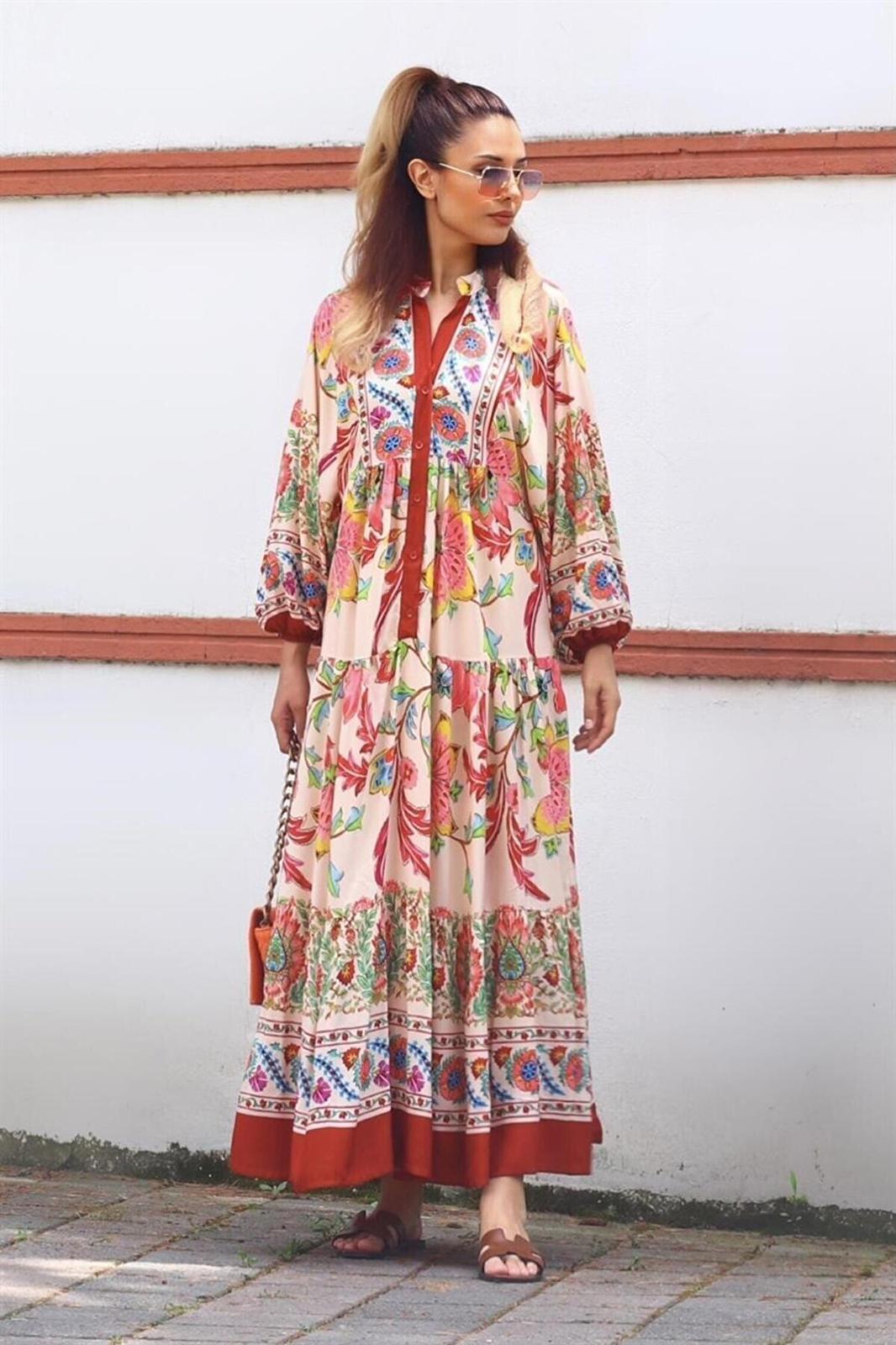 Women's Katleya Saks Blue Button Detailed Casual Dress B-113599 Women's Katleya Saks Blue Button Detailed Casual Dress B-113599
