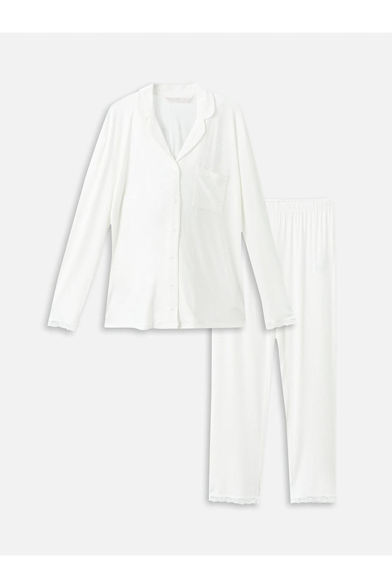 Shirt Collar Plain Long Sleeve Maternity Pajama Set M B-73536 - TUZZUT Qatar Online Shopping