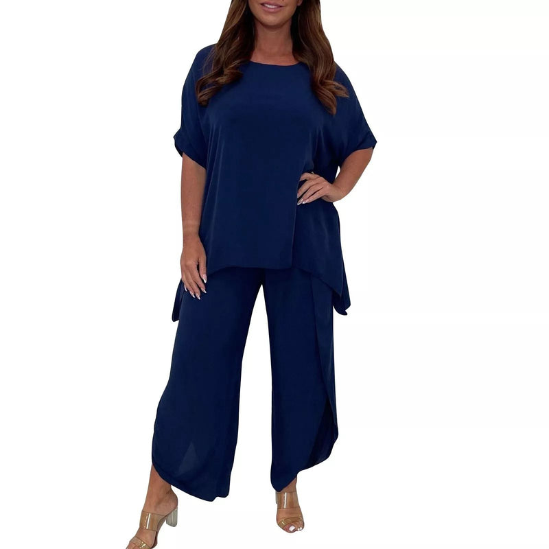 Fashion Comfortable Short Sleeve And Long Pants Solid Color Top And Pants 3XL B-71843 - TUZZUT Qatar Online Shopping