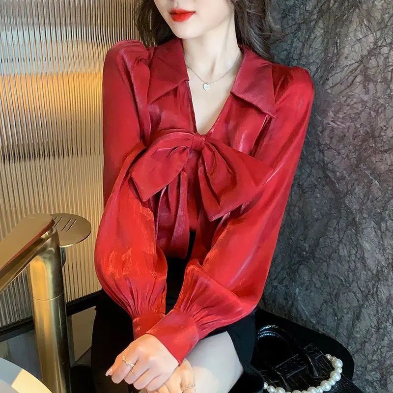 Spring Autumn Women Bow Long Sleeve Blouse M X4430631 - TUZZUT Qatar Online Shopping